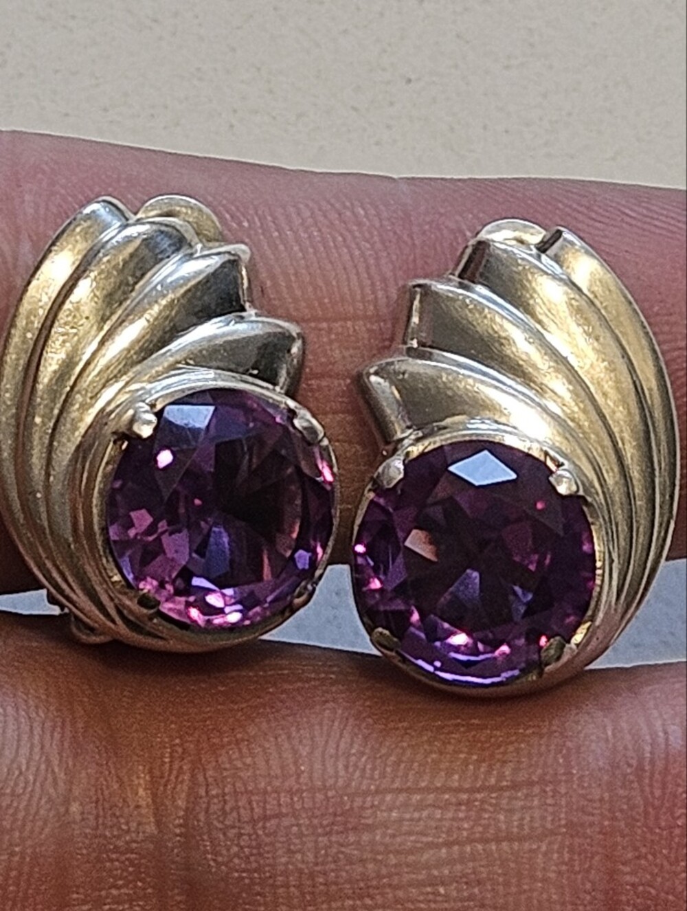 Vintage Taxco 10ctw Color Change Sapphire 950 Sterling Silver Earrings